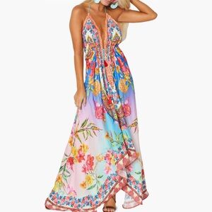 NEW RANEES Ombré Halter Dress Blue Colorful Floral Halter Maxi One/Size Fits All